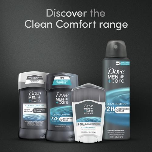 Dove Men + Care Clinical Protection Antiperspirant Clean Comfort Stick For Men 96-Hour Sweat And Odor Protection Clinical Strength Antiperspirant With 1/4 Moisturizing Cream 1.7 Oz