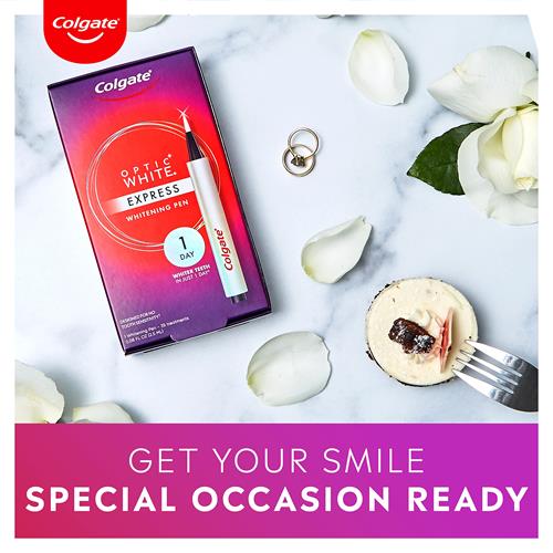 Colgate Optic White Express Teeth Whitening Pen With 35 Treatments, Enamel Safe, Designed For No Tooth Sensitivity, 0.08 Oz