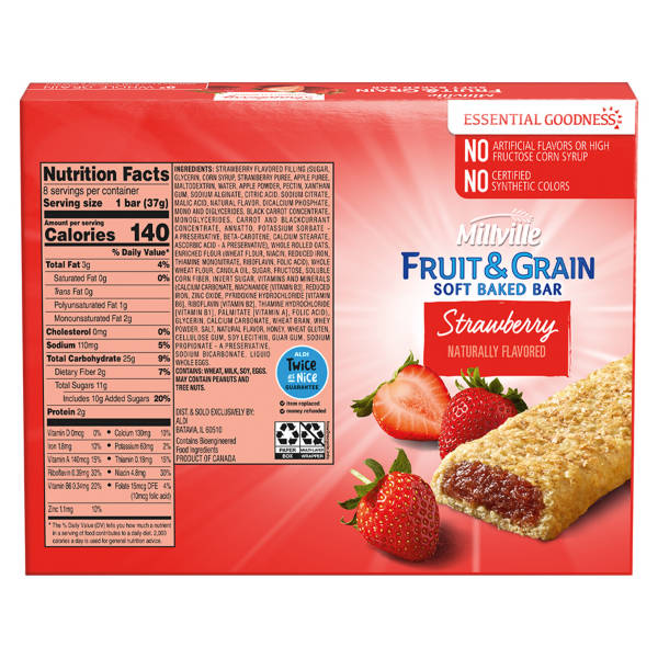 Millville Strawberry Fruit & Grain Cereal Bars, 8 count