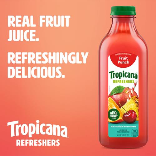 Tropicana Refreshers Fruit Punch Juice Drink, With Real Fruit Juice, 46 Fl Oz Bottle