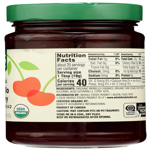 Whole Foods Market Organic Cherry Fruit Spread, 17 Ounce