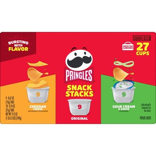 Pringles Potato Crisps Chips, On-The-Go Snacks, Snack Stacks, Variety Pack, 19.3Oz Box (27 Cups)??