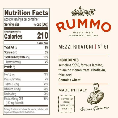 Rummo Italian Pasta Mezzi Rigatoni No.51, Always Al Dente