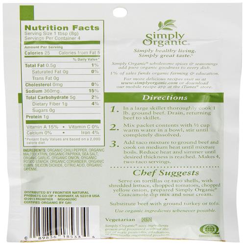 Simply Organic, Seasoning Mix Southwest Taco, 1.13 Oz