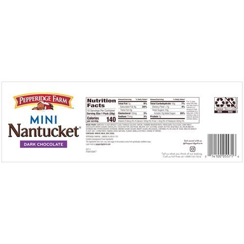 Pepperidge Farm Nantucket Mini Dark Chocolate Chip Cookies, 1 Oz Snack Packs, 10 Pk