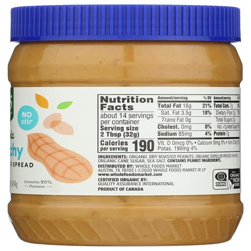 Whole Foods Market Organic Crunchy Peanut Butter, 16 Oz