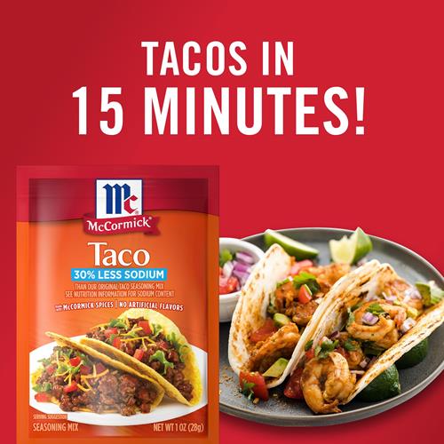 Mccormick Taco Seasoning Mix, 30% Less Sodium, No Msg Added, No Artificial Flavors, For Tacos, Nachos, Fajitas And More, 1 Oz