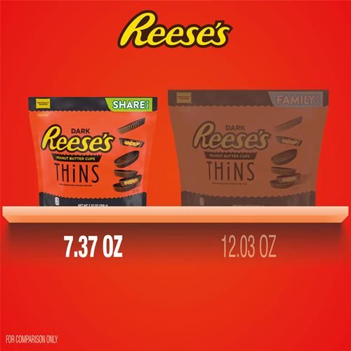 Reeses Thins Dark Chocolate Peanut Butter Cups, Candy Share Pack, 7.37 Oz