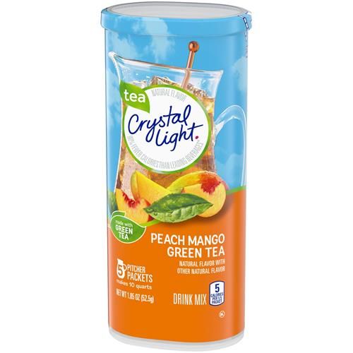 Crystal Light Peach Mango Green Tea Naturally Flavored Powdered Drink Mix, 5 Ct Pitcher Packets