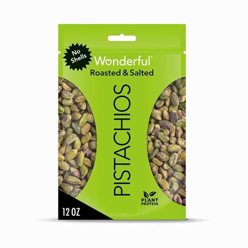 Wonderful Pistachios No Shells, Roasted & Salted Nuts, 12 Ounce Resealable Bag, Protein Snacks, Gluten Free, Healthy Snack
