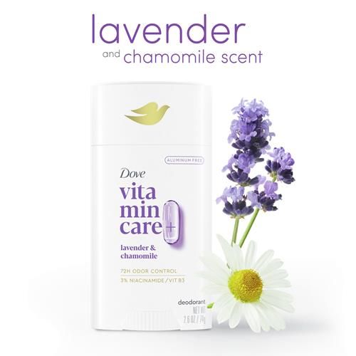 Dove Vitamincare+ Aluminum Free Deodorant Stick For 72H Odor Protection Lavender & Chamomile Breathable Deodorant For Women 2.6 Oz
