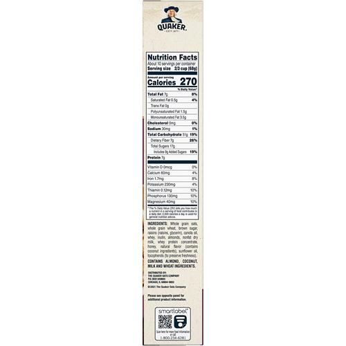 Quaker Granola Oats, Honey, Almonds & Raisins, 100% Natural, 24.1 Oz