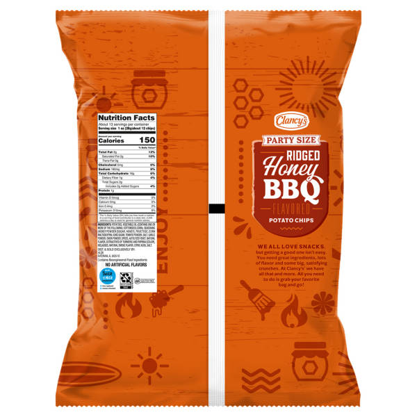 Clancy's Honey Barbecue Ridged Party Size Potato Chips, 12.5 oz