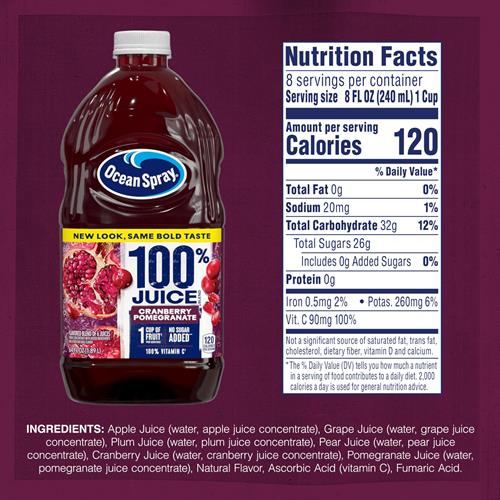 Ocean Spray 100% Juice Cranberry Pomegranate Juice Blend, 64 Fl Oz Bottle (Pack Of 1)