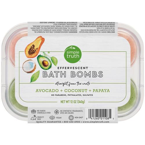 Simple Truth Beauty Crate Avocado Coconut & Papaya Effervescent Bath Bombs 6 ct