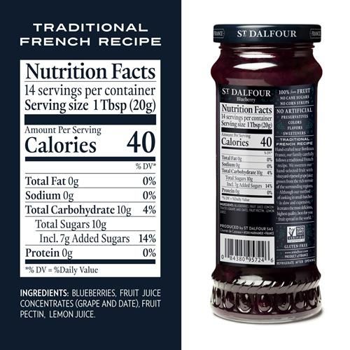 St. Dalfour Blueberry Fruit Spread - 10Oz - 100% From Fruit, No Artificial Ingredients, Non-Gmo, No Cane Sugars, All Natural, Made In France