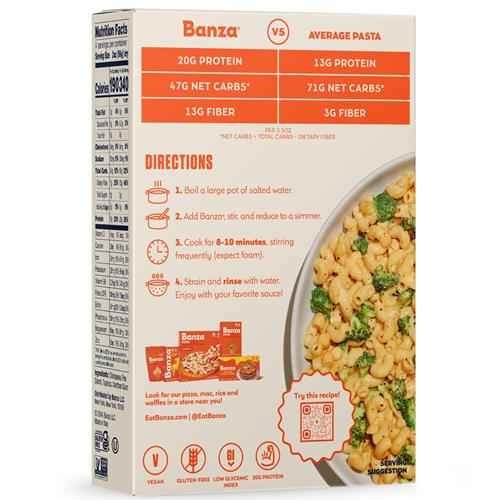 Banza Elbows Pasta From Chickpeas - Gluten Free, High Protein, And Lower Carb Protein Elbows Chickpea Pasta - 8Oz