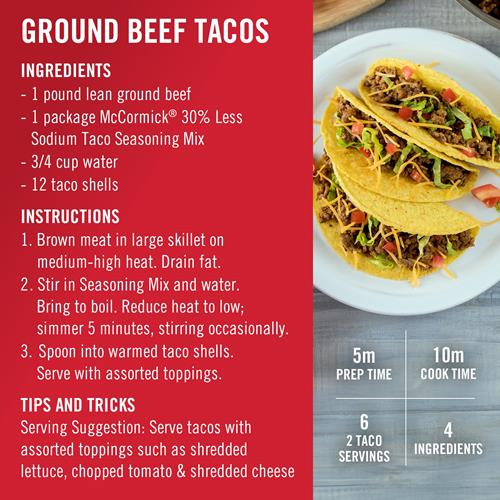 Mccormick Taco Seasoning Mix, 30% Less Sodium, No Msg Added, No Artificial Flavors, For Tacos, Nachos, Fajitas And More, 1 Oz