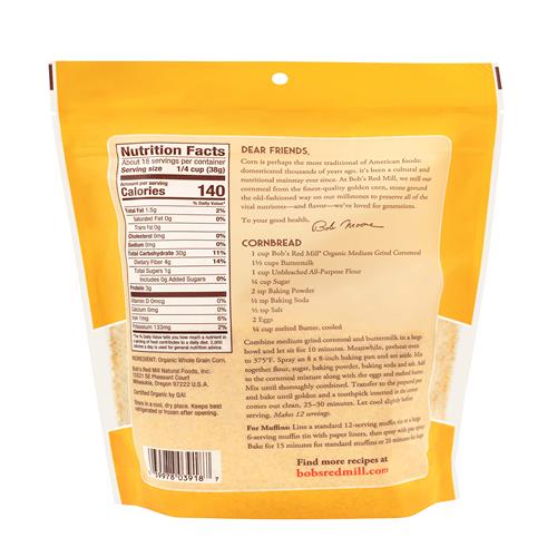 Bobs Red Mill Organic Medium Grind Cornmeal, 24Oz (Pack Of 1) - Non Gmo, Whole Grain, Vegan, Kosher