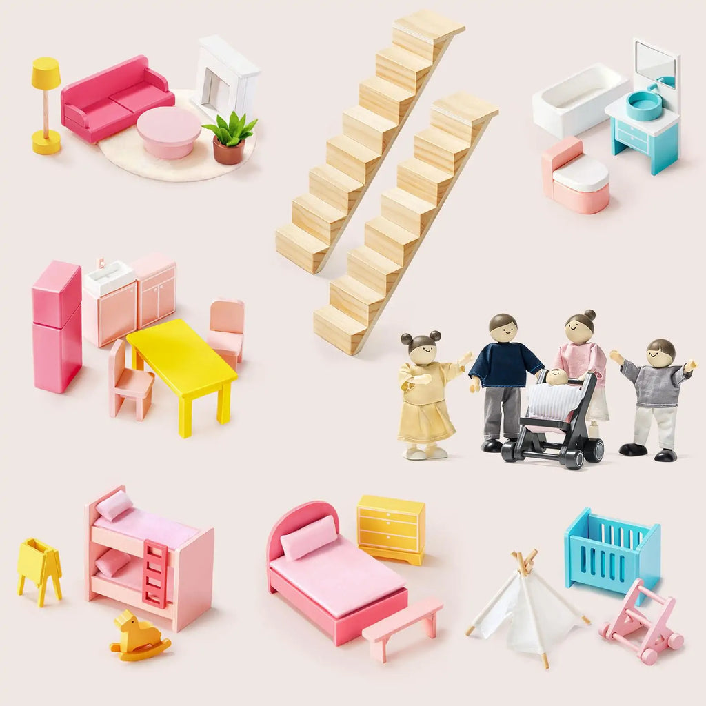 Tiny Land® Sweetwood Love Dollhouse & Wooden Dollhouse Dolls