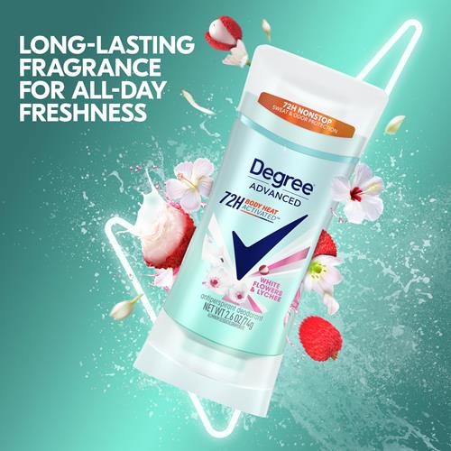 Degree Advanced Protection Antiperspirant Deodorant White Flowers & Lychee For 72-Hour Sweat & Odor Control For Women, With Body Heat Activated Technology, 2.6 Oz