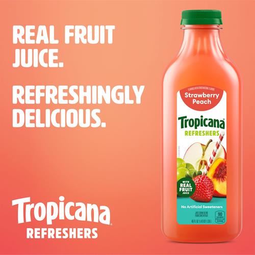 Tropicana Refreshers Strawberry Peach Juice Drink, With Real Fruit Juice, 46 Fl Oz Bottle
