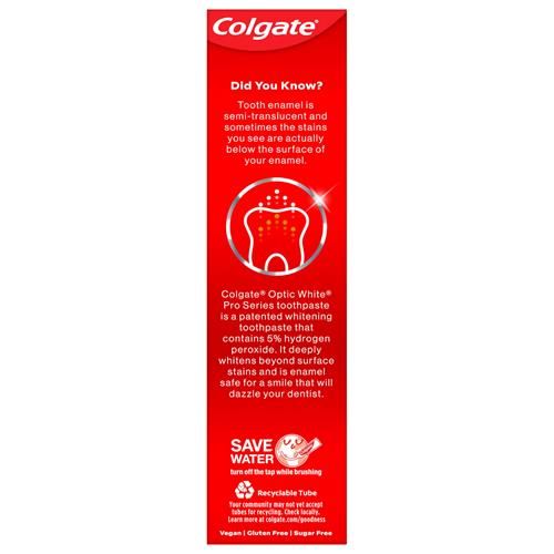 Colgate Optic White Pro Series Whitening Toothpaste With 5% Hydrogen Peroxide, Stain Prevention, 3 Oz Tube, 2 Pack