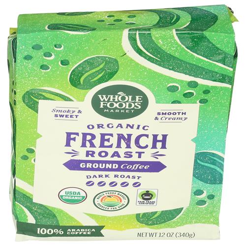Whole Foods Market, Organic Ground Coffee, Dark French Roast, 12 Ounce