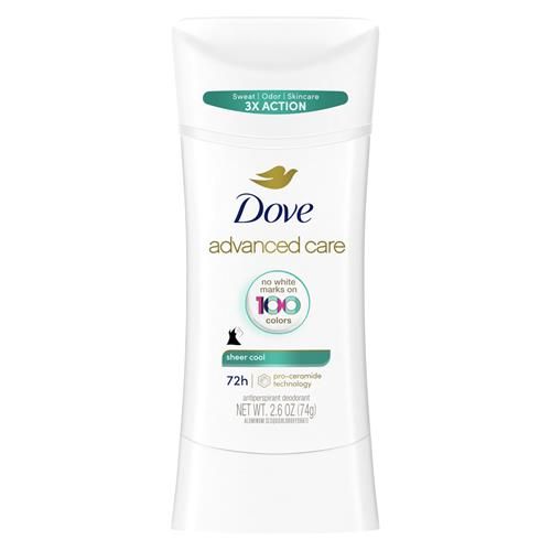 Dove Advanced Care Antiperspirant Deodorant Stick Sheer Cool For Soft, Resilient Skin, With 72-Hour Sweat & Odor Protection, 2.6 Oz