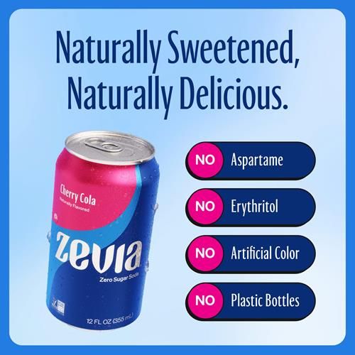 Zevia Zero Calorie Soda, Cherry Cola, 12 Fl Oz Cans (Pack Of 6)