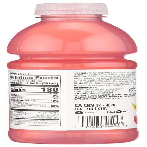 Whole Foods Market, Nutrient Enhanced Water, Pink Lemonade + B Vitamins, 20 Fl Oz