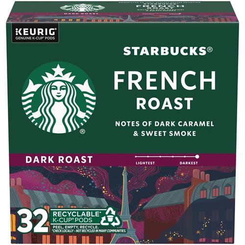 Starbucks K-Cup Coffee Pods, Dark Roast Coffee, French Roast, 100% Arabica, 1 Box (32 Pods)