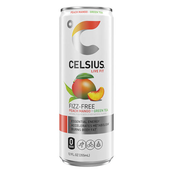 Celsius Fizz Free Peach Mango Green Tea, 12 fl oz can