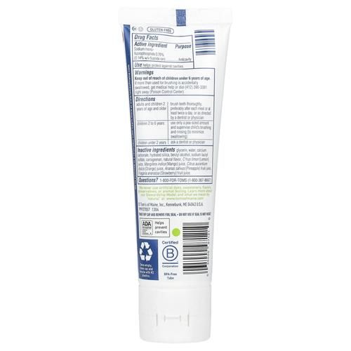 Toms Of Maine Natural Kids Fluoride Toothpaste, Outrageous Orange Mango, 5.1 Oz.