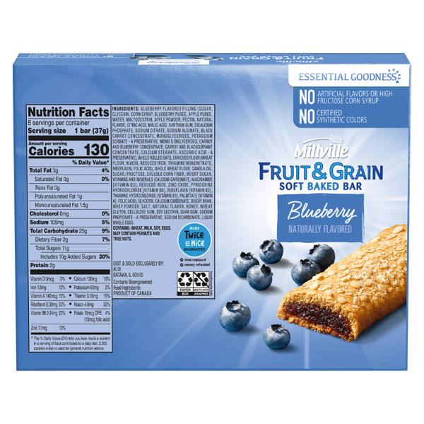 Millville Blueberry Fruit & Grain Cereal Bars, 8 count