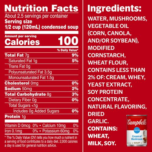 Campbells Condensed Unsalted Cream Of Mushroom Soup, 10.5 Oz Can
