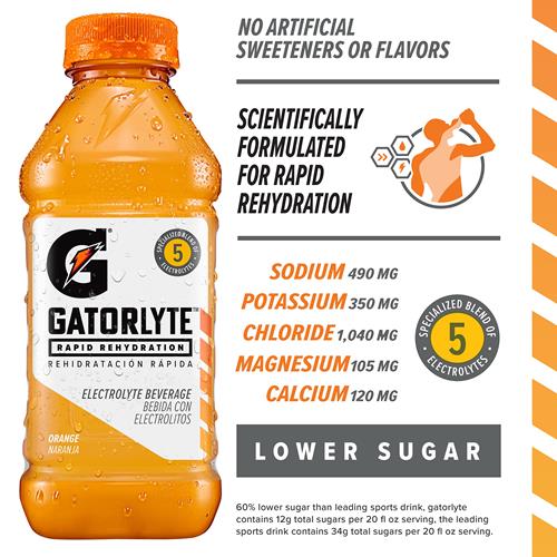 Gatorlyte Rapid Rehydration Orange Electrolyte Beverage,20 Fl Oz Bottle