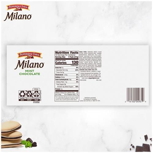 Pepperidge Farm Milano Cookies, Mint, 10 Packs, 2 Cookies Per Pack