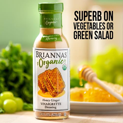 Briannas - Organic Honey Ginger Vinaigrette Dressing - Certified Kosher & Organic Salad Dressing Made With Premium Ingredients - 10 Oz. Bottle