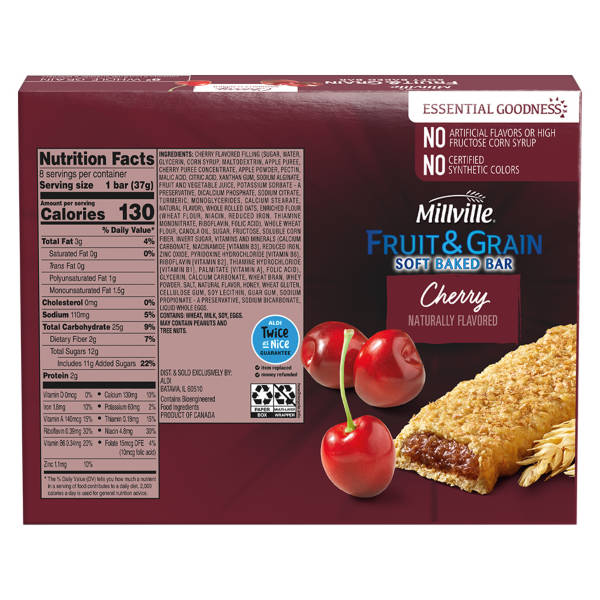 Millville Cherry Fruit and Grain Cereal Bars, 8 count