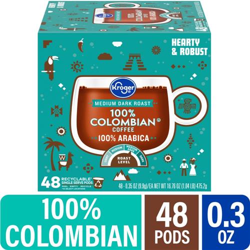Kroger 100% Colombian Medium Dark Roast Coffee Pods 48 ct