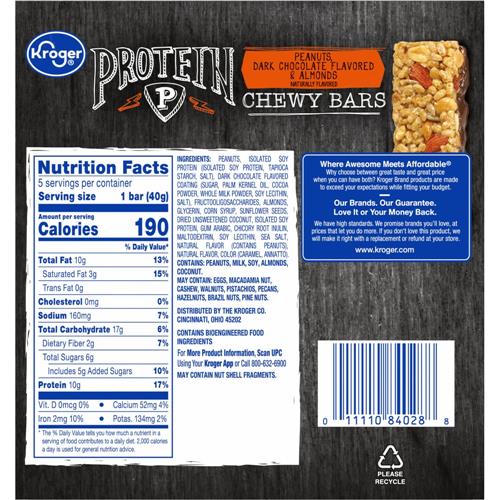Kroger Dark Chocolate Peanut & Almonds Chewy Granola Bars 5 ct
