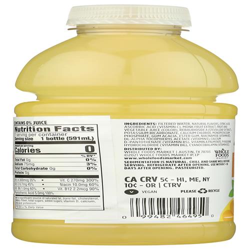 Whole Foods Market Water Nutrient Lemonade Vitamin C No Calorie, 20 Fl Oz
