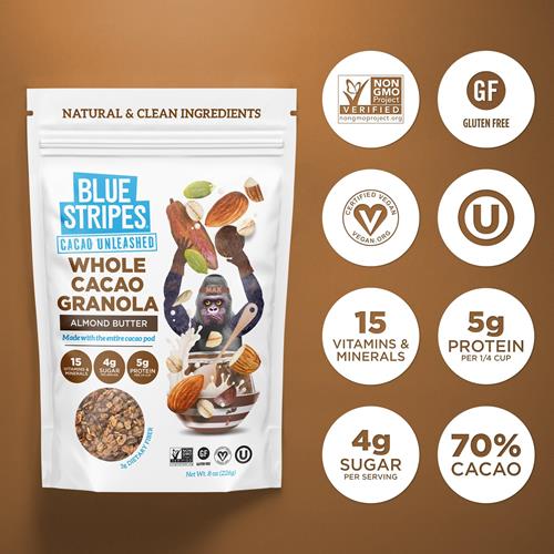Blue Stripes Almond Butter Cacao Granola, 8 Oz