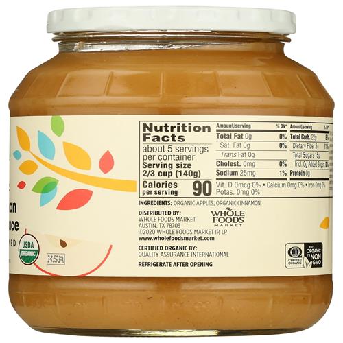 Whole Foods Market, Organic Cinnamon Applesauce, Unsweetened, 24 Ounce