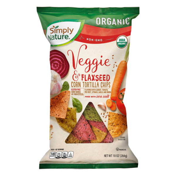 Simply Nature Organic Veggie & Flaxseed Corn Tortilla Chips, 10 oz