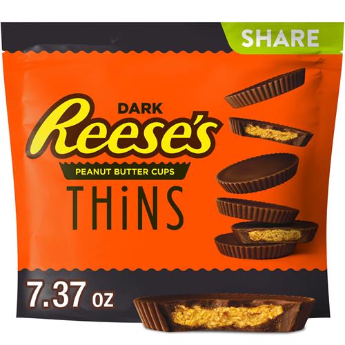 Reeses Thins Dark Chocolate Peanut Butter Cups, Candy Share Pack, 7.37 Oz