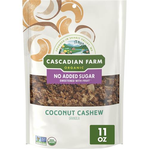 Cascadian Farm Organic Granola With No Added Sugar, Coconut Cashew Cereal, Resealable Pouch, 11 Oz.
