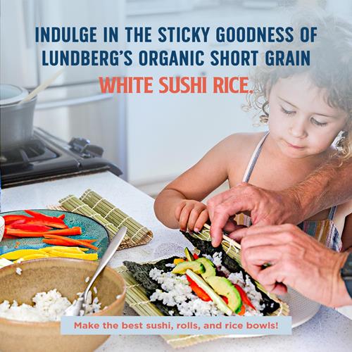 Lundberg Organic Sushi Rice, Sticky White Japanese-Style California-Grown Short Grains, 64 Oz