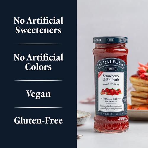 St. Dalfour Strawberry & Rhubarb Fruit Spread - 10Oz - 100% From Fruit & Rhubarb, No Artificial Ingredients, Non-Gmo, No Cane Sugars, All Natural